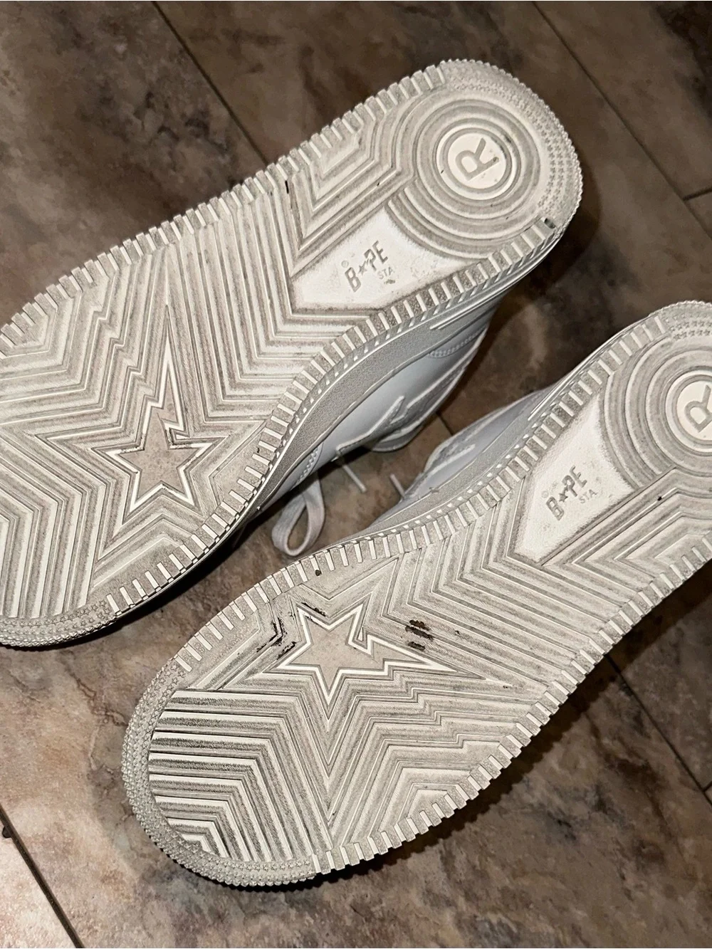 A Bathing Ape BAPE STA Mid White Leather Strap Sneakers Shoes Size 10.5
